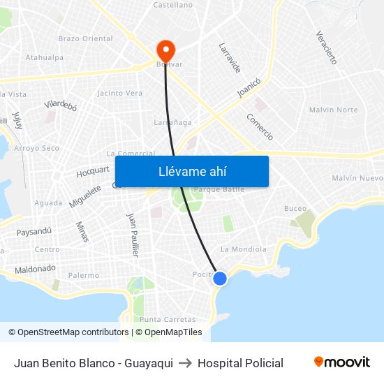 Juan Benito Blanco - Guayaqui to Hospital Policial map