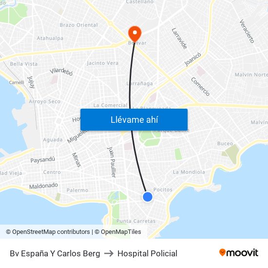Bv España Y Carlos Berg to Hospital Policial map