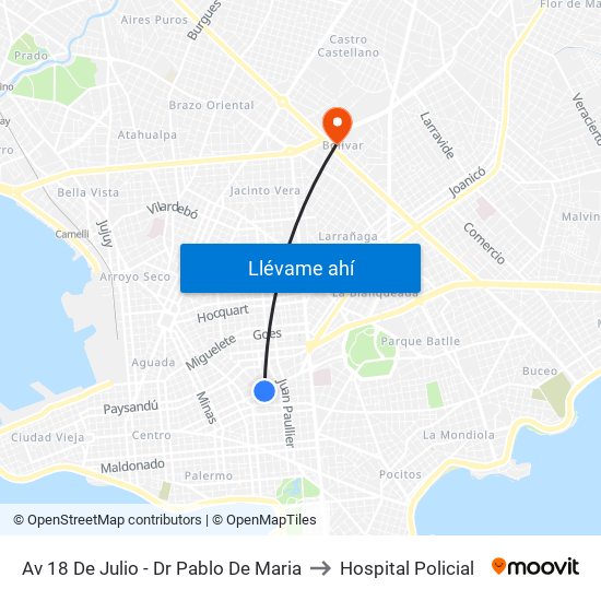 Av 18 De Julio - Dr Pablo De Maria to Hospital Policial map