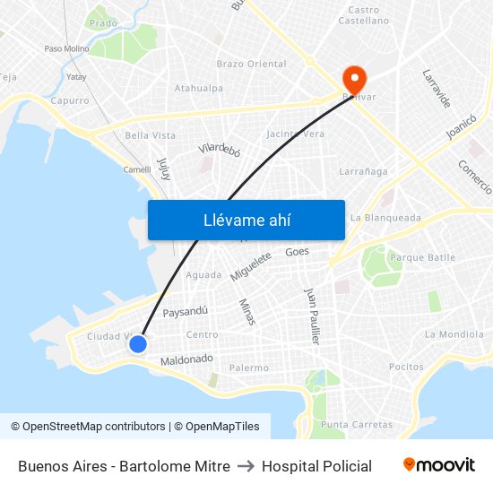 Buenos Aires - Bartolome Mitre to Hospital Policial map