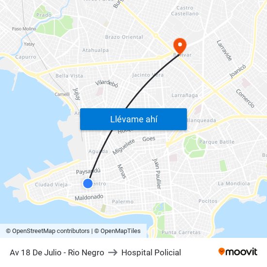 Av 18 De Julio - Rio Negro to Hospital Policial map