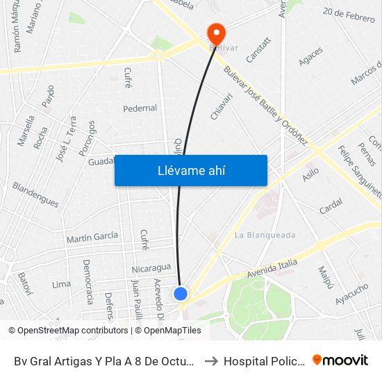 Bv Gral Artigas Y Pla A 8 De Octubre to Hospital Policial map