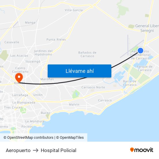 Aeropuerto to Hospital Policial map