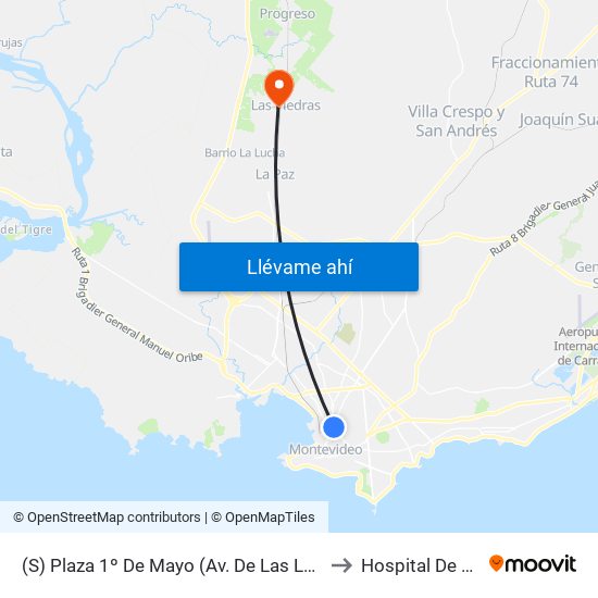(S) Plaza 1º De Mayo (Av. De Las Leyes & Dr. Luis P. Lenguas) to Hospital De Las Piedras map