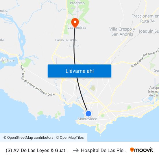 (S) Av. De Las Leyes & Guatemala to Hospital De Las Piedras map