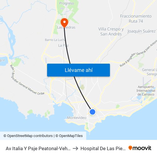 Av Italia Y Psje Peatonal-Vehicular to Hospital De Las Piedras map