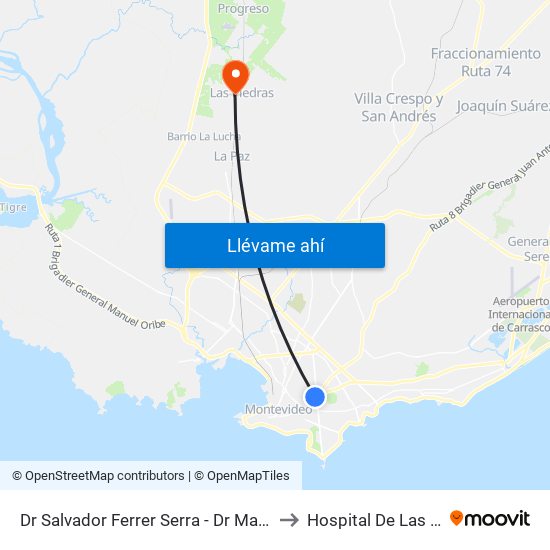 Dr Salvador Ferrer Serra - Dr Mario Cassinoni to Hospital De Las Piedras map