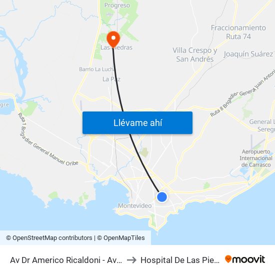 Av Dr Americo Ricaldoni - Av Italia to Hospital De Las Piedras map