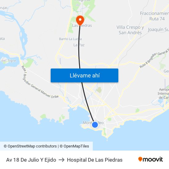 Av 18 De Julio Y Ejido to Hospital De Las Piedras map