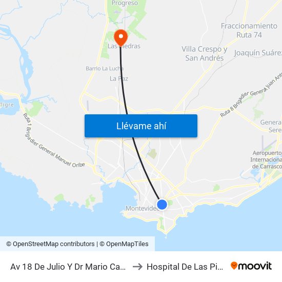 Av 18 De Julio Y Dr Mario Cassinoni to Hospital De Las Piedras map