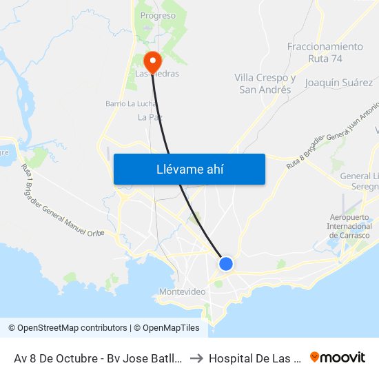 Av 8 De Octubre - Bv Jose Batlle Y Ordoñez to Hospital De Las Piedras map