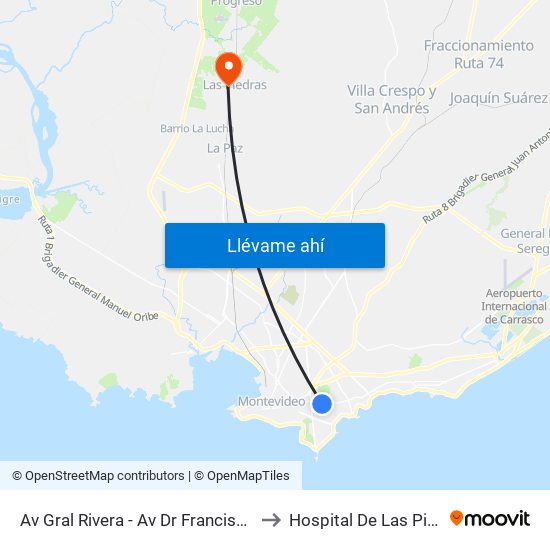 Av Gral Rivera - Av Dr Francisco Soca to Hospital De Las Piedras map