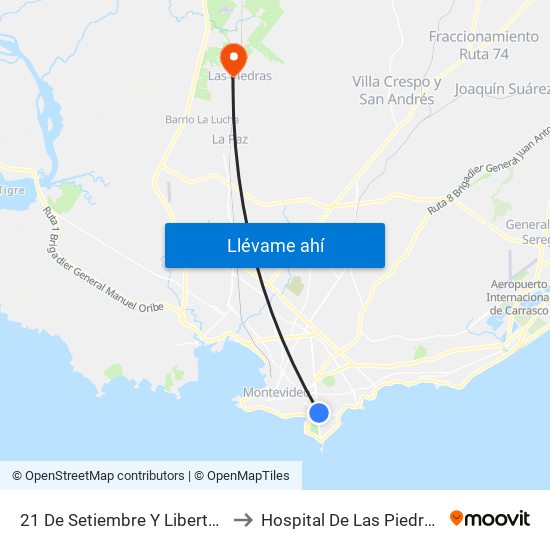 21 De Setiembre Y Libertad to Hospital De Las Piedras map