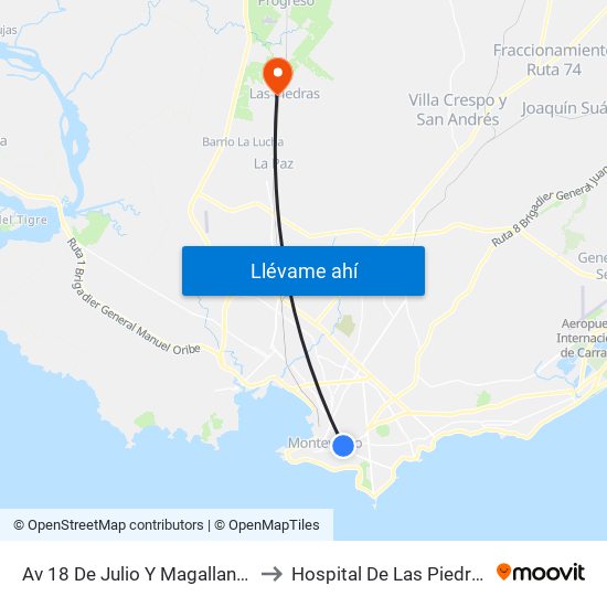 Av 18 De Julio Y Magallanes to Hospital De Las Piedras map