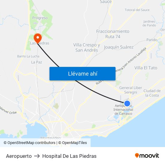 Aeropuerto to Hospital De Las Piedras map