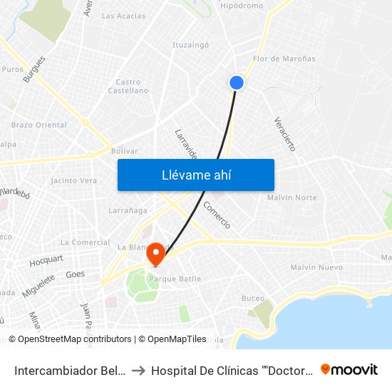 Intercambiador Belloni Andén 4 to Hospital De Clínicas ""Doctor Manuel Quintela"" map