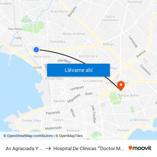 Av Agraciada Y Larrobla to Hospital De Clínicas ""Doctor Manuel Quintela"" map