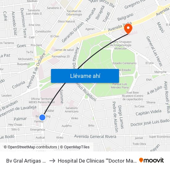 Bv Gral Artigas - Palmar to Hospital De Clínicas ""Doctor Manuel Quintela"" map