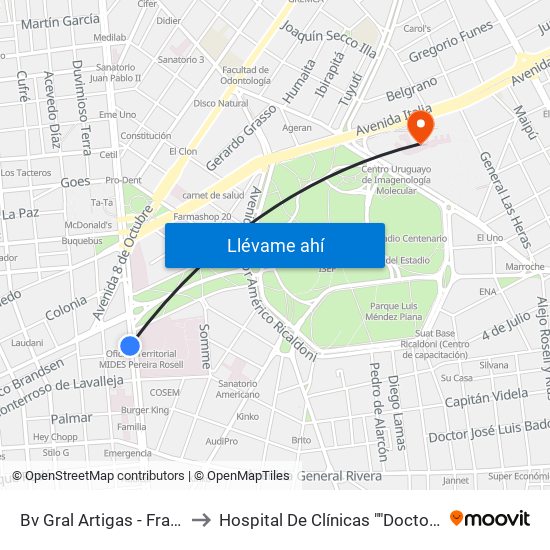 Bv Gral Artigas - Francisco Canaro to Hospital De Clínicas ""Doctor Manuel Quintela"" map