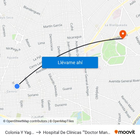 Colonia Y Yaguaron to Hospital De Clínicas ""Doctor Manuel Quintela"" map