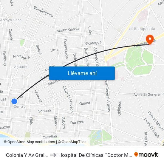 Colonia Y Av Gral Rondeau to Hospital De Clínicas ""Doctor Manuel Quintela"" map