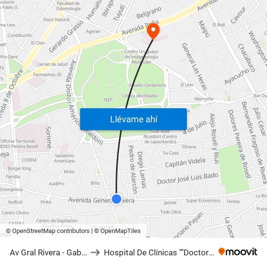 Av Gral Rivera - Gabriel A Pereira to Hospital De Clínicas ""Doctor Manuel Quintela"" map