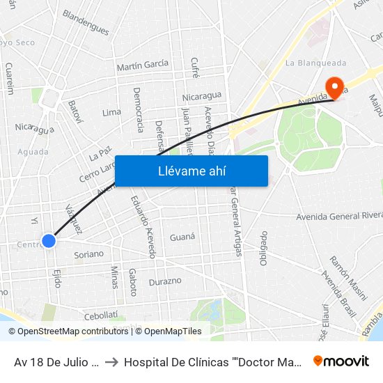 Av 18 De Julio Y Ejido to Hospital De Clínicas ""Doctor Manuel Quintela"" map