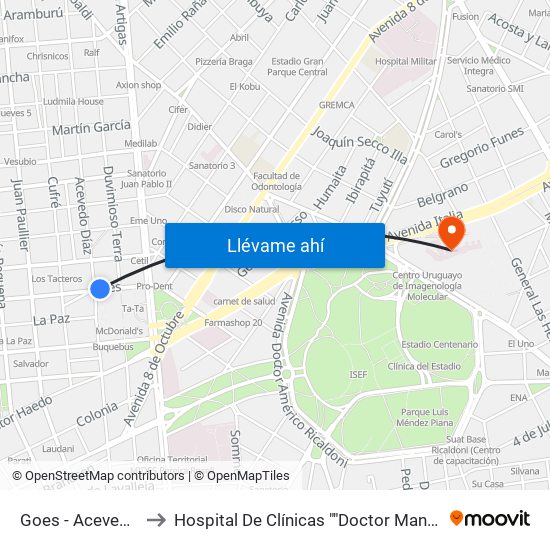 Goes - Acevedo Diaz to Hospital De Clínicas ""Doctor Manuel Quintela"" map