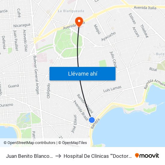 Juan Benito Blanco - Jose Marti to Hospital De Clínicas ""Doctor Manuel Quintela"" map