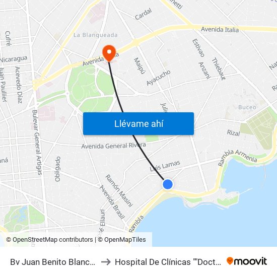 Bv Juan Benito Blanco - Echevarriarza to Hospital De Clínicas ""Doctor Manuel Quintela"" map