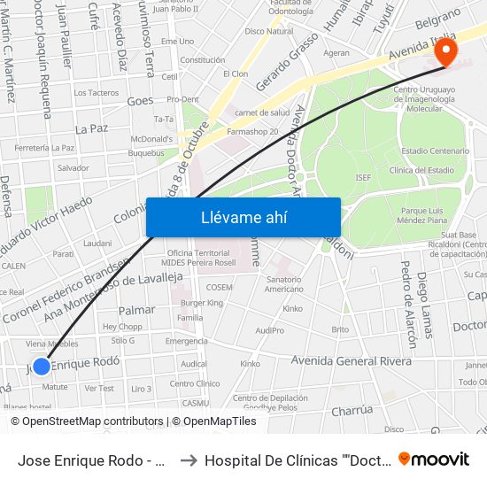 Jose Enrique Rodo - Dr Pablo De Maria to Hospital De Clínicas ""Doctor Manuel Quintela"" map