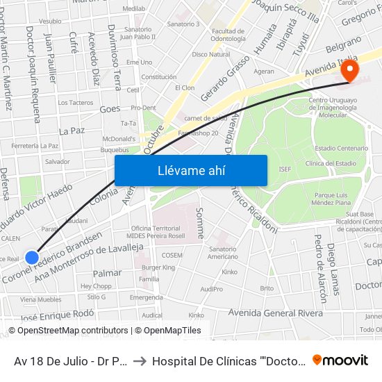 Av 18 De Julio - Dr Pablo De Maria to Hospital De Clínicas ""Doctor Manuel Quintela"" map