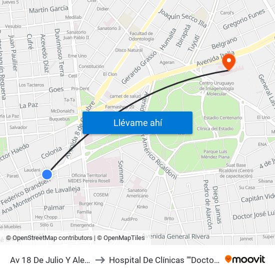 Av 18 De Julio Y Alejandro Beisso to Hospital De Clínicas ""Doctor Manuel Quintela"" map