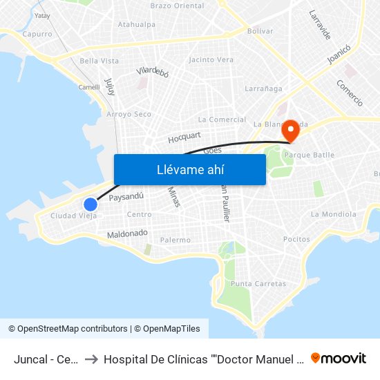 Juncal - Cerrito to Hospital De Clínicas ""Doctor Manuel Quintela"" map