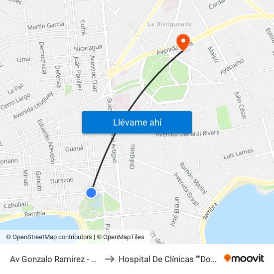 Av Gonzalo Ramirez - Dr Joaquin Requena to Hospital De Clínicas ""Doctor Manuel Quintela"" map
