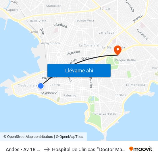 Andes - Av 18 De Julio to Hospital De Clínicas ""Doctor Manuel Quintela"" map