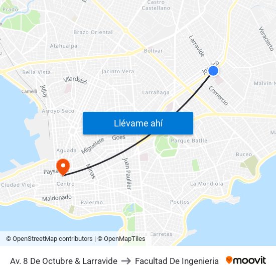 Av. 8 De Octubre & Larravide to Facultad De Ingenieria map