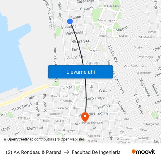 (S) Av. Rondeau & Paraná to Facultad De Ingenieria map