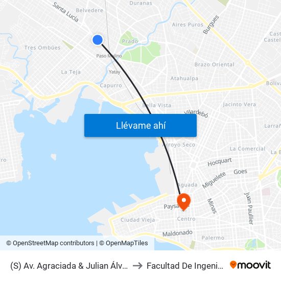 (S) Av. Agraciada & Julian Álvarez to Facultad De Ingenieria map