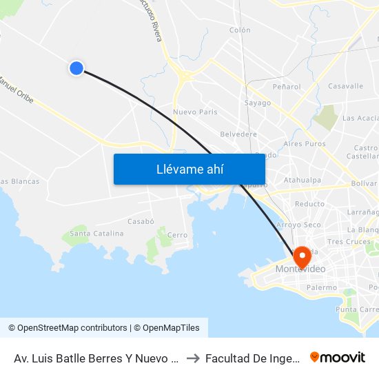 Av. Luis Batlle Berres Y Nuevo Llamas to Facultad De Ingenieria map