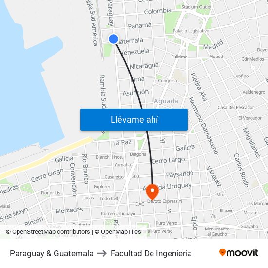 Paraguay & Guatemala to Facultad De Ingenieria map