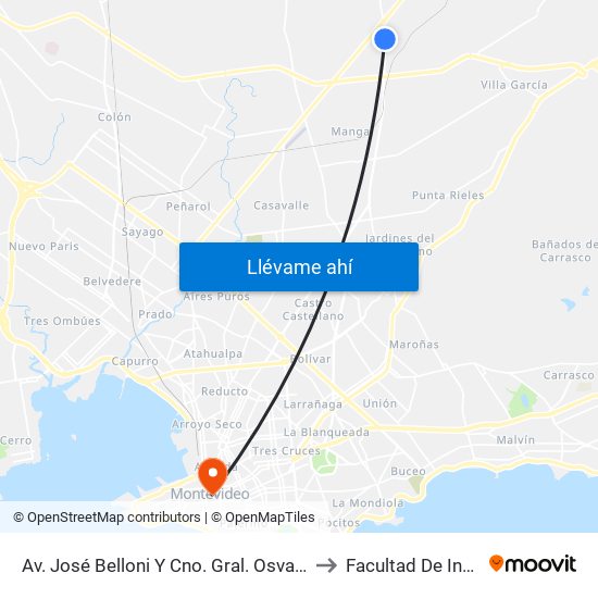 Av. José Belloni Y Cno. Gral. Osvaldo Rodriguez to Facultad De Ingenieria map