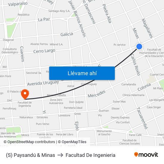 (S) Paysandú & Minas to Facultad De Ingenieria map