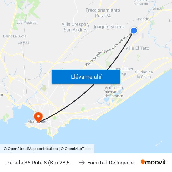 Parada 36 Ruta 8 (Km 28,500) to Facultad De Ingenieria map