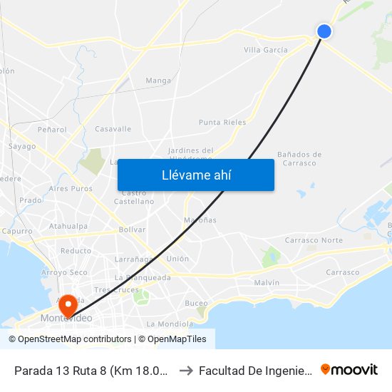 Parada 13 Ruta 8 (Km 18.000) to Facultad De Ingenieria map