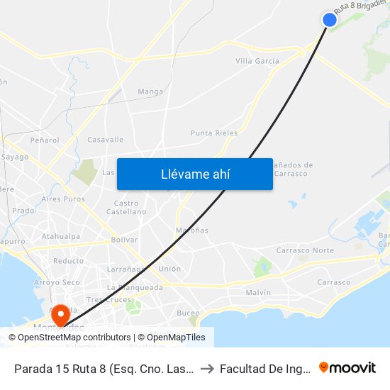 Parada 15 Ruta 8 (Esq. Cno. Las Pléyades) to Facultad De Ingenieria map