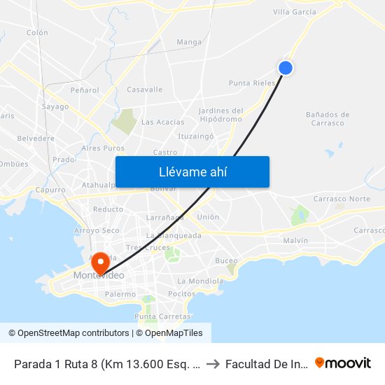 Parada 1 Ruta 8 (Km 13.600 Esq. Albert Einstein) to Facultad De Ingenieria map