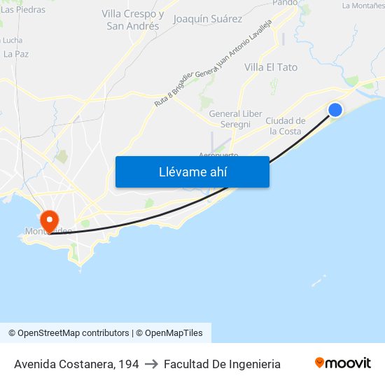Avenida Costanera, 194 to Facultad De Ingenieria map