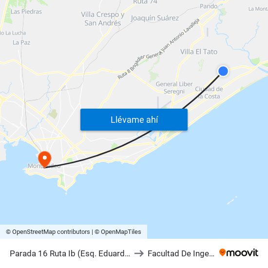 Parada 16 Ruta Ib (Esq. Eduardo Pérez) to Facultad De Ingenieria map