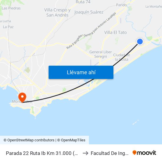 Parada 22 Ruta Ib Km 31.000 (Esq. Ibicuí) to Facultad De Ingenieria map